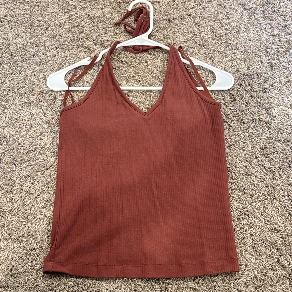 Women's Ripped Halter Neck Top - Rust